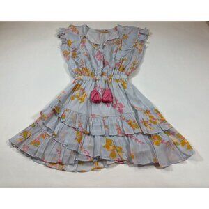 Karina Grimaldi Floral Ruffle Mini Dress Pink Tassels XS (Z339)